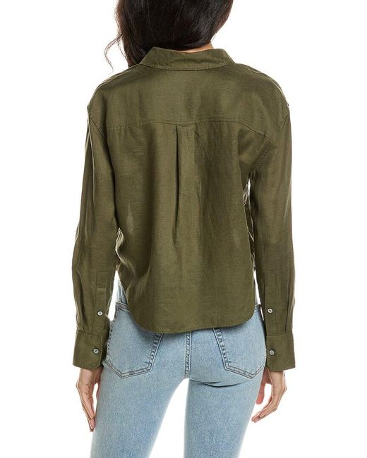 Theory Green Linen-Blend Boyfriend Shirt