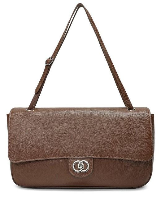 Tiffany & Fred Paris Brown Premium Pebbled Leather Turnlock Shoulder Bag