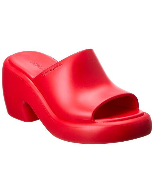 Ferragamo Red Deva Rubber Platform Sandal