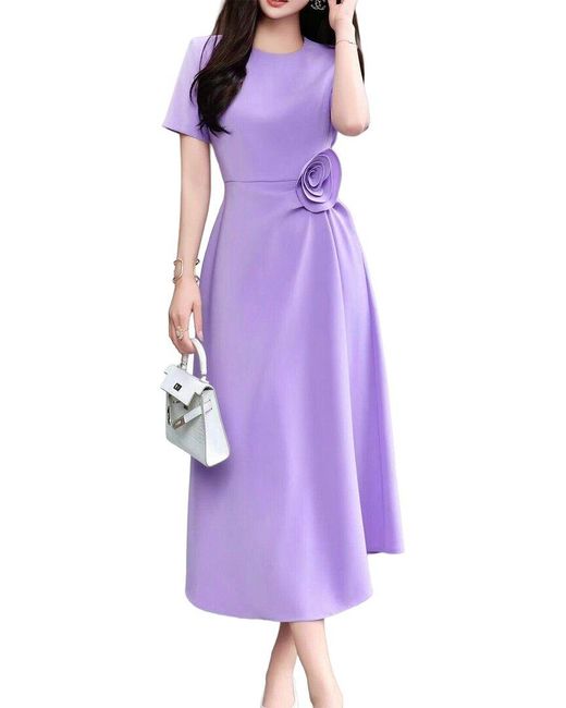 BURRYCO Purple Short Sleeve Midi Dress
