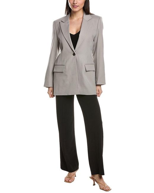 10 Crosby Derek Lam Gray Nico Single-Breasted Wool-Blend Jacket