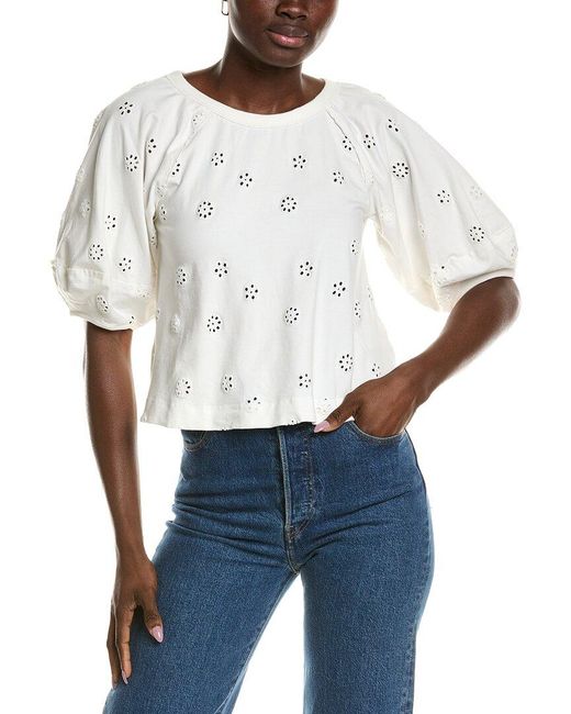 Free People White Jessie Eyelet T-Shirt