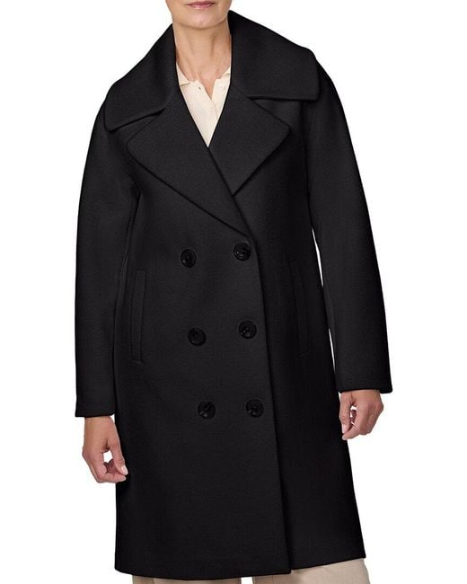 Bernardo Black Long Wool-Blend Coat