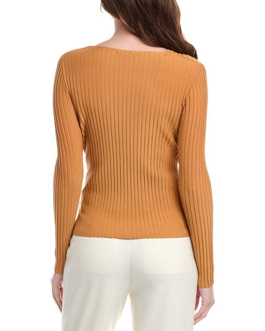 Lafayette 148 New York Orange Wrapped Front Ribbed Silk-Blend Sweater