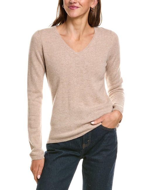 InCashmere Brown Basic V-Neck 100% Cashmere Sweater