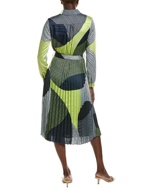 Tahari Green Half Placket Button Down Midi Dress
