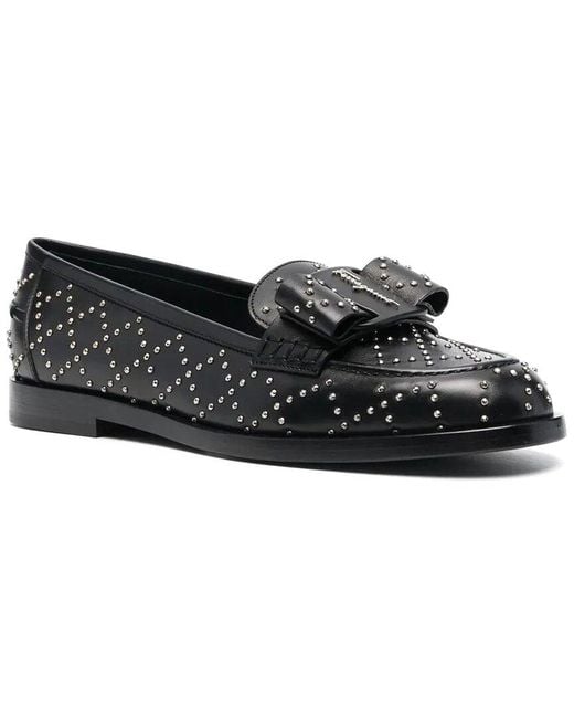 Ferragamo Black Viva Studded Leather Loafer