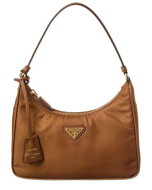 MINI BUCKET BAG 10 IN RED RE-NYLON AND SAFFIANO LEATHER STRAP
