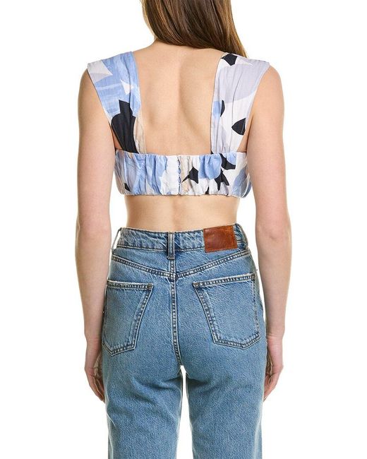 RUMER Blue Leila Linen Crop Top