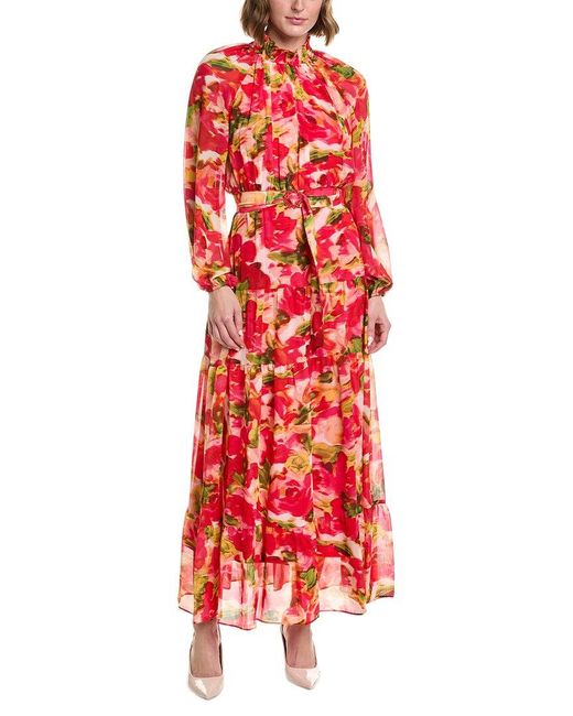 Taylor Red Printed Chiffon Maxi Dress