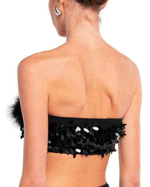 OW Collection Black Virgo Sequin Feather Top