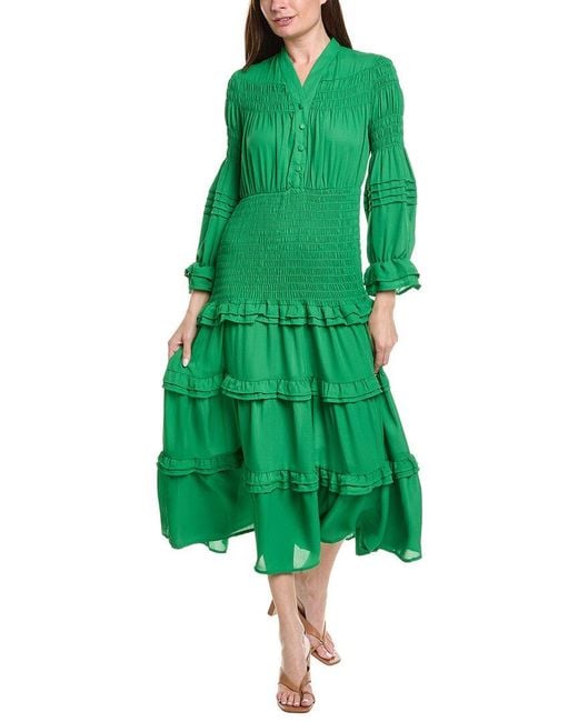 Nancy Yang Green Long Sleeve Maxi Dress