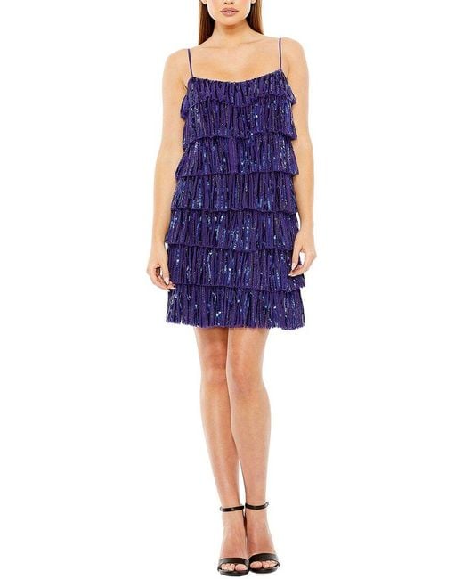Mac Duggal Blue Strap Sequin Ruffle Mini Dress
