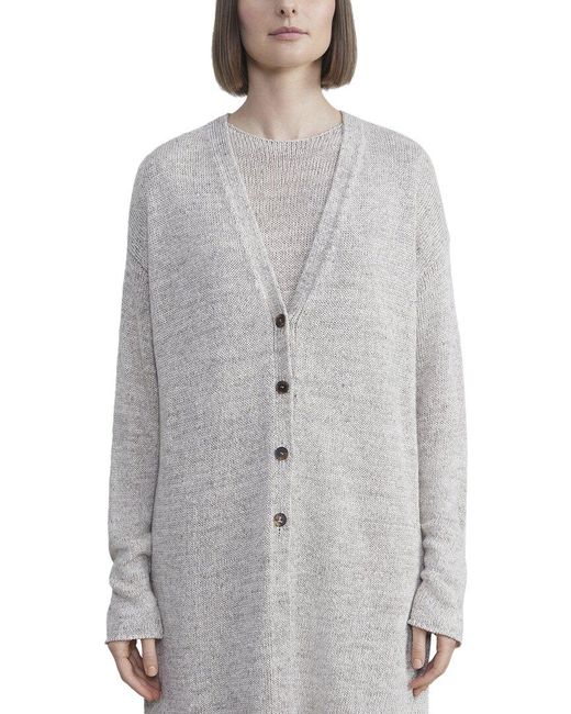 Lafayette 148 New York Gray V-neck Button Front Cardigan