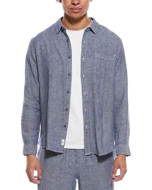 Vintage Summer Blue Long Sleeve Linen-Blend Shirt for men