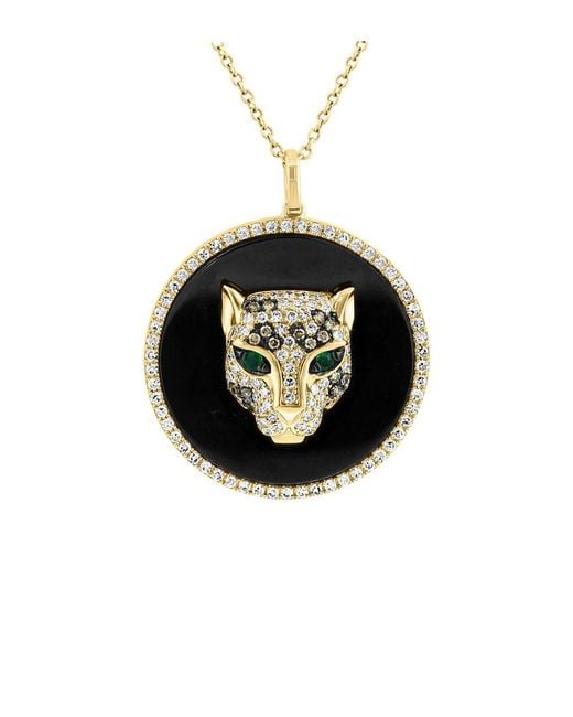 Effy Fine Jewelry Metallic 14K 0.69 Ct. Tw. Diamond & Emerald, Onyx Necklace