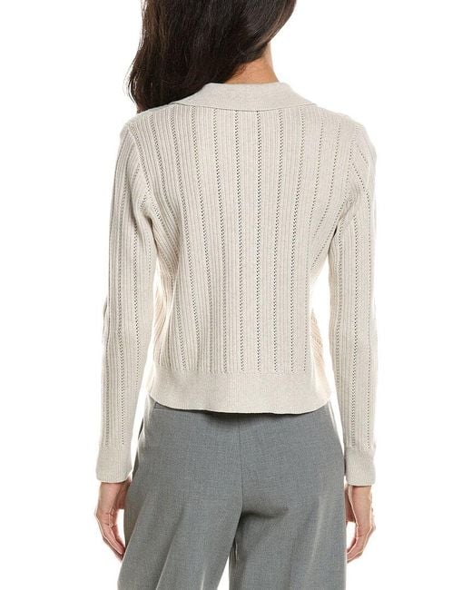 Forte White Rib Button Front Polo Sweater