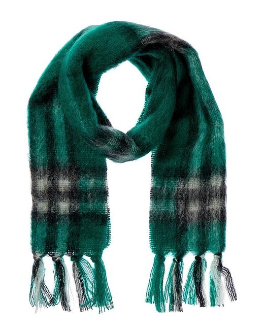Burberry Green Check Mohair & Wool-blend Scarf