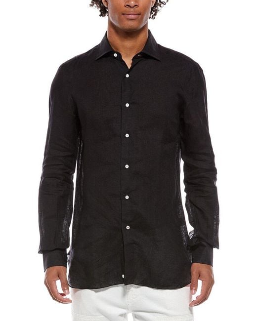 Isaia Black Milano Mix Linen Dress Shirt for men