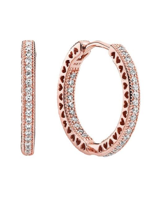 Pandora Pink Signature 14K Rose Plated Hoop Earrings