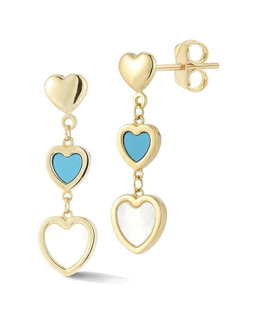 Ember Fine Jewelry Metallic 14k Turquoise & Pearl Heart Drop Earrings