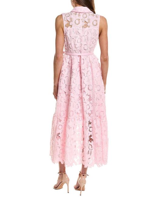 English Factory Pink Sleeveless Lace Button Front Midi Dress