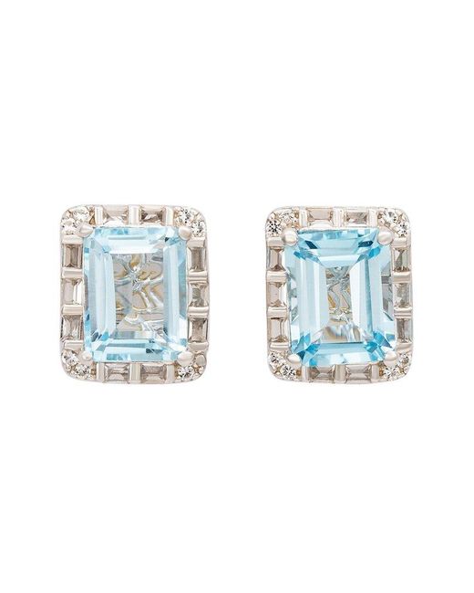 Suzy Levian Blue Silver 0.02 Ct. Tw. Diamond & Gemstone Unique Halo Earring