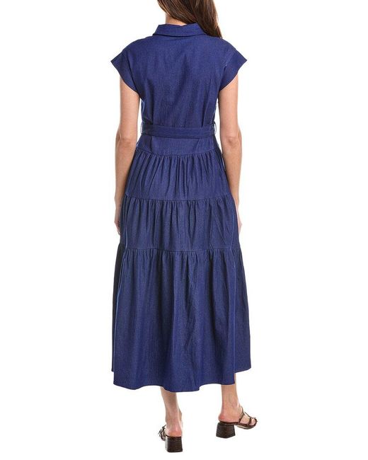 Gracia Blue Buckle Belted Tiered Denim Maxi Dress