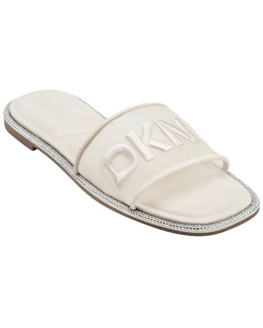 DKNY White Badin Logo Flat Slide