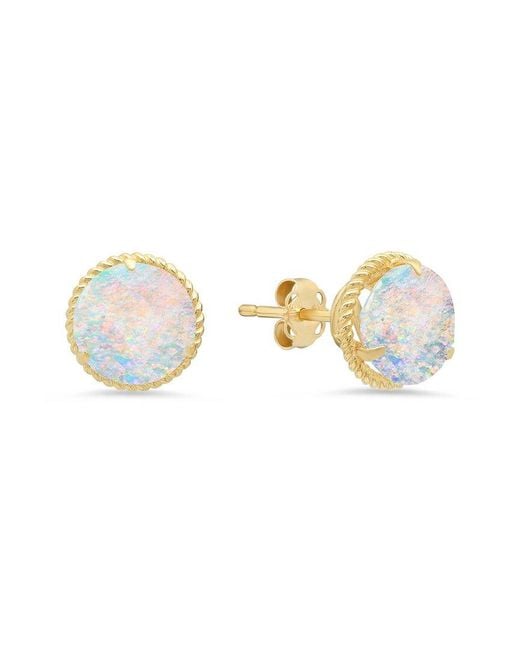 MaxColor Metallic 14k 1.30 Ct. Tw. Lab-grown Opal Halo Studs