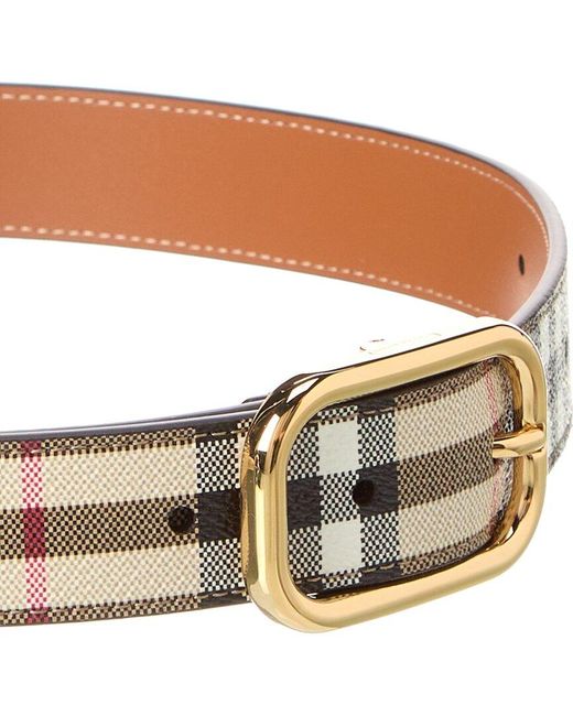 Burberry Brown Tb Check E-canvas & Leather Belt