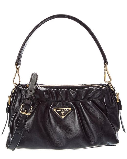 Prada Black Triangle Logo Leather Shoulder Bag