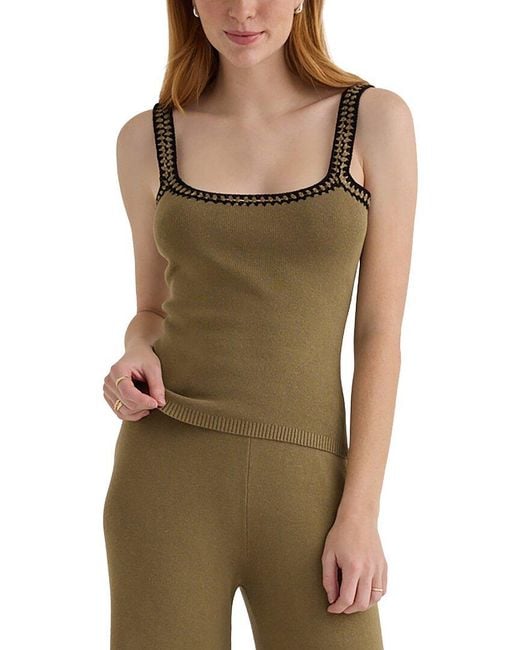 Bella Dahl Green Crocheted Trim Linen-Blend Sweater Top