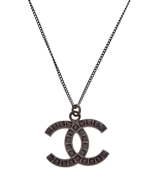 Chanel Black-tone Cc Crystal Necklace in Metallic