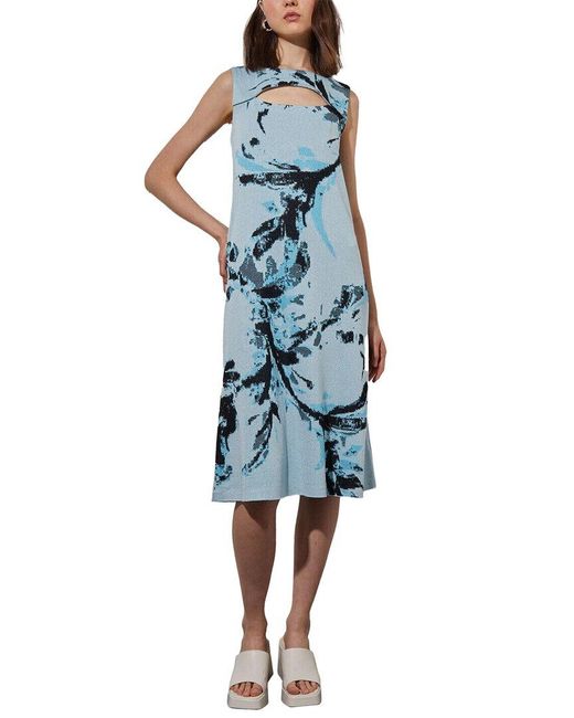 Ming Wang Blue A-Line Abstract Dress