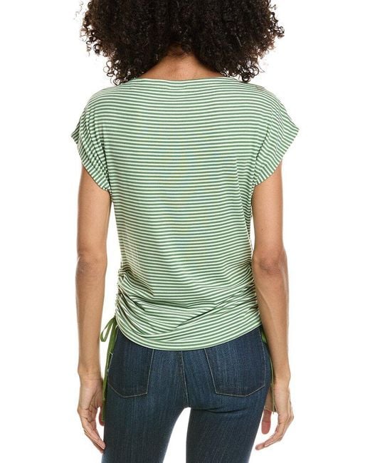 Max Studio Green Cap Sleeve Stripe Top
