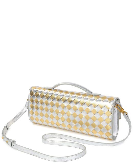 Tiffany & Fred Paris Woven Metallic Leather Top Handle Crossbody