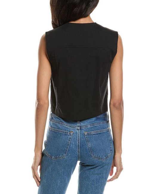 Theory Black Linen-Blend Trucker Vest