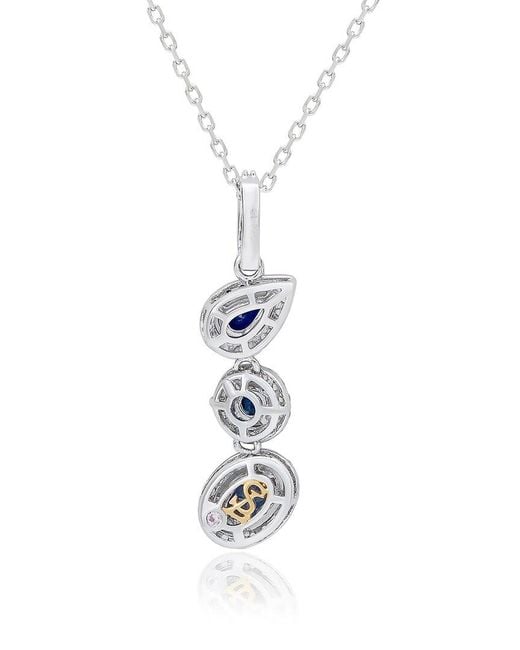 Suzy Levian White 1.06 Ct. Tw. Diamond & Sapphire Multi-Shape Drop Pendant