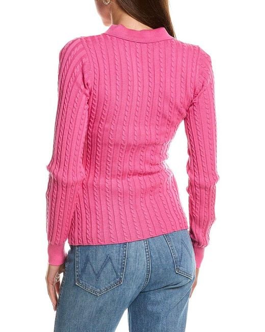 Rowing Blazers Pink Cable Knit Collared Wool-Blend Cardigan
