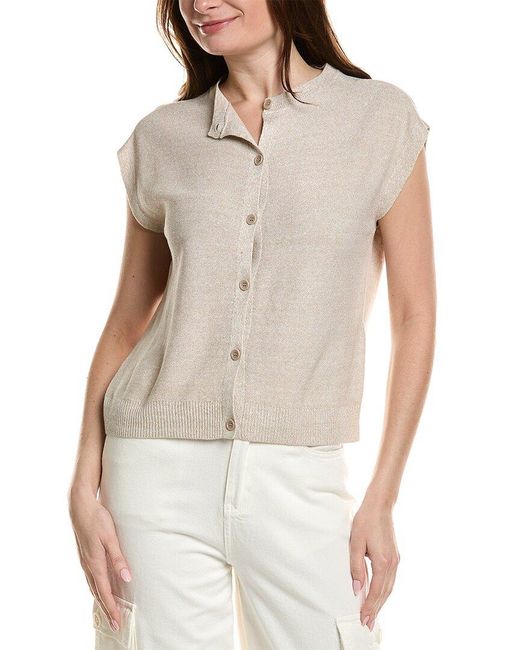 Eileen Fisher White Crewneck Linen-Blend Vest