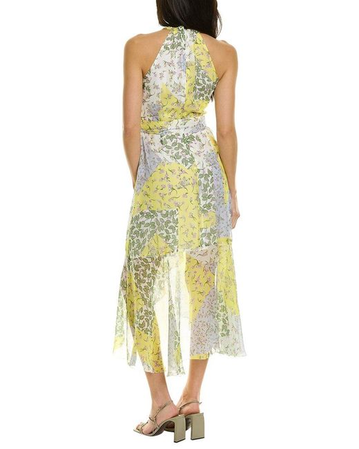 Tahari Yellow Halter Patchwork Silk Midi Dress