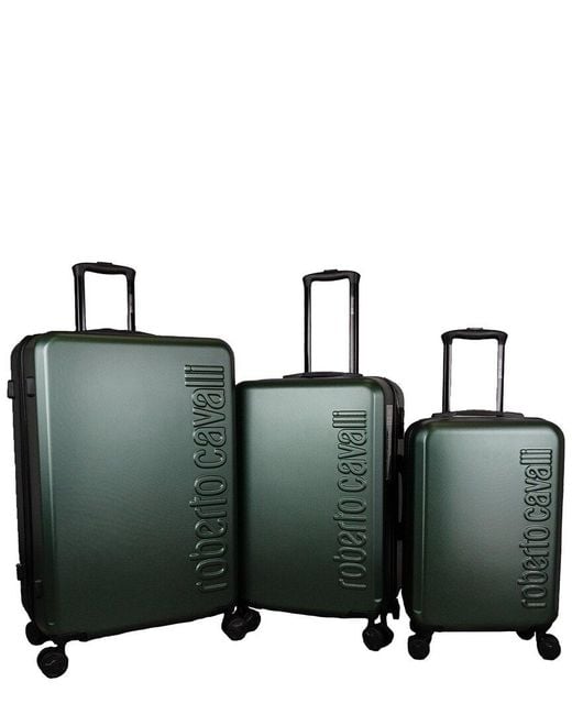 Roberto Cavalli Green Vertical Logo Promotional 3pc Luggage Set
