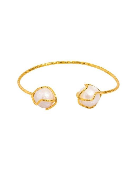 Ebru Jewelry Metallic Cleopatra Plated 0.5In Pearl Cuff Bracelet