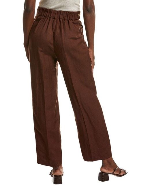 Anne Klein Brown High Rise Linen-Blend Wide Leg Pant