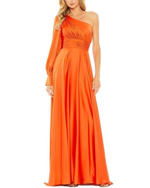 Mac Duggal Orange One-Shoulder Bishop Sleeve Flowy Gown
