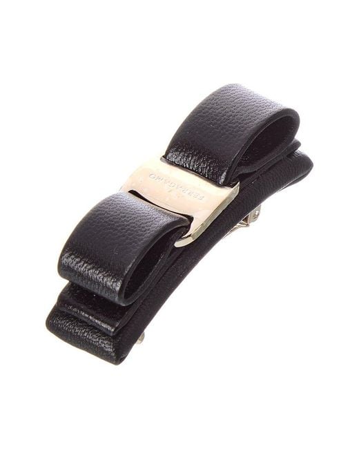 Ferragamo Black Double Vara Leather Hair Clip