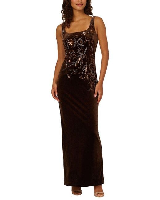 Adrianna Papell Multicolor Stretch Velvet Beaded Long Gown