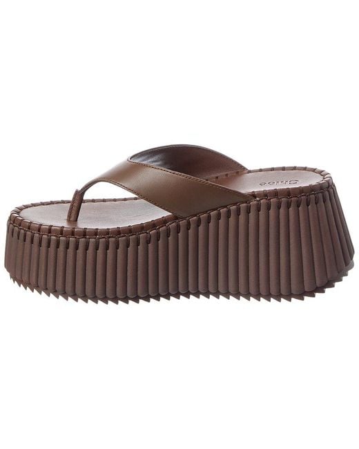 Chloé Brown Nama Leather Wedge Slide