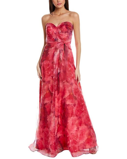 Rene Ruiz Red Floral Organza A-line Gown